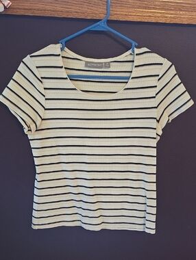 croft & barrow Cream and Black Striped Scoop Neck Tee